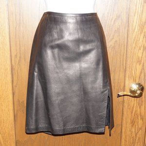 Henri Bendel Black Leather Skirt with Slit